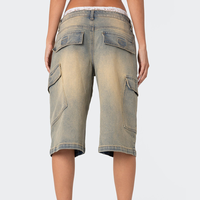 Short asymétrique en denim lavé personnalisé Supper Baggy Lace Patchwork Sxey Jorts Wide Leg Monkey Y2K Jeans pour femmes
