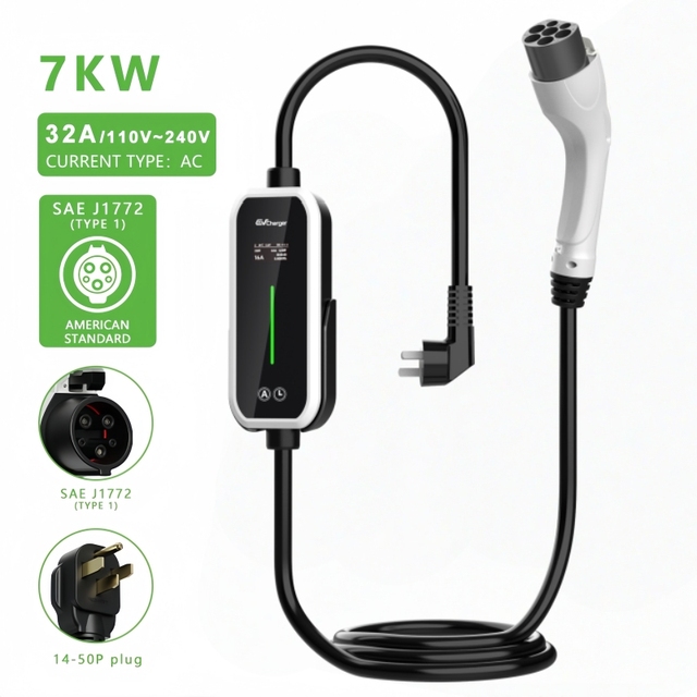Ready to Ship OEM ODM Customizable 32A 240V 7.7kW J1772 Type 1 Level 2 EVSE Plug-in Portable EV Charger 32 Amp