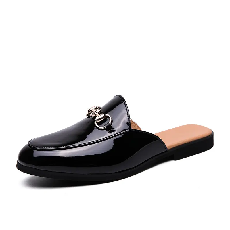 2022 Custom Fashion Slip On Men Half Slippers Dress Black Half Shoes Casual Leather Shoes Loafers