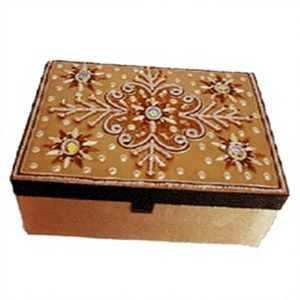 Fancy Cotton Eco-Friendly Flower Theme <b>Rectangular</b> Jewelry Box with Decorative Mirror Glass for Gift - Product Image 1