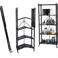 Étagères de rangement pliables en métal à 5 niveaux avec roulettes, chariot mobile noir pour cuisine, entrepôt, patio, garde-manger, sous-sol