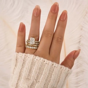 Trendy Design 925 <b>Sterling</b> <b>Silver</b> 3.5 Carat Moissanite Radiant Cut 4Prong Wedding <b>Ring</b> <b>Set</b> Three Classic Yellow Gold Plated - Product Image 3