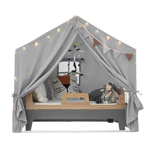 Tentes de lit de taille double Grand château de princesse Pompons Tente de jeu Tente d'intérieur Playhouse pour lit de fille Auvent