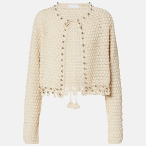 <span class=keywords><strong>Cardigan</strong></span> fabrikant op maat gemaakte dames cropped longsleeve met metalen kralen, veterdetails, kwastjes, losse textuur, gehaakt katoenen <span class=keywords><strong>cardigan</strong></span> - Product Image 5
