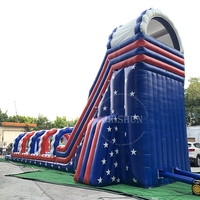 Toboggan aquatique géant de qualité commerciale pour adultes, toboggan aquatique gonflable de couleur drapeau américain avec piscine pour location de fête