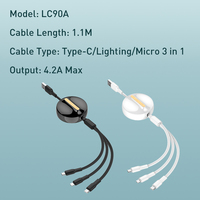 LDNIO LC90A 3 en 1 Cable USB retráctil 3 en 1 Cable cargador Cable de carga rápida