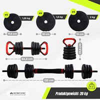 Haltères réglables en acier pour la maison, 20 kg, ensemble de 4 poids, kettlebells, poignée antidérapante, support pour pompes, équipement de fitness