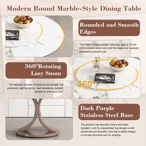 Juego de mesa de comedor moderno de acero inoxidable de 7 piezas 53 \ "parte superior de piedra sinterizada <span class=keywords><strong>Lazy</strong></span> <span class=keywords><strong>Susan</strong></span> doble C Base 6 sillas ensambladas para vivir - Product Image 4