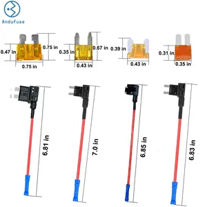 汽车增加一个带有标准和迷你抽头轮廓抽头刀片保险丝的电路保险丝适配器，可定制16AWG 150毫米
