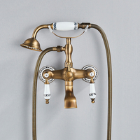 Robinet de baignoire mural STOCCO en laiton antique avec poignée en céramique, mitigeur de douche vintage avec douchette téléphonique pour salle de bain et hôtel