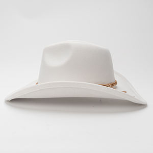 Chapeau de cowboy occidental en feutre, bande tressée en paille naturelle, style rustique de jardin, bord large, chapeau Fedora décontracté pour tous les jours, unisexe - Product Image 4