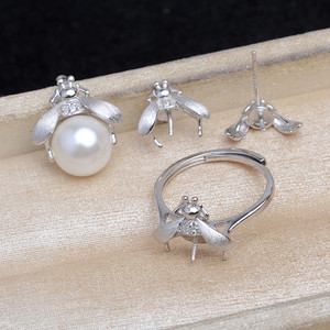 ชุดเครื่องประดับเงินแท้ S925 สไตล์ผึ้ง DIY ต่างหูและแหวน 7-8 มม. อุปกรณ์เสริม ผิวด้าน ตัวเรือนเปล่า 5816 - Product Image 2