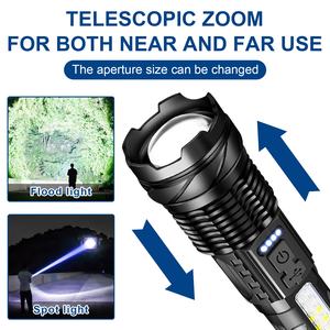 Lampe <span class=keywords><strong>torche</strong></span> haute puissance avec LED latérale <span class=keywords><strong>rouge</strong></span>, éclairage de travail, zoom, mise au point, rechargeable, <span class=keywords><strong>torche</strong></span> manuelle avec affichage de la puissance - Product Image 2