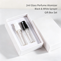Botol Semprot Parfum Mini 2ml, Kaca Transparan, Leher Crimp, Botol Sampel Parfum Sekali Pakai, Vial Tester dengan Sprayer Hitam Putih