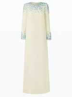 Robe de soirée longue blanche haut de gamme pour banquet, col rond, manches longues, ornée de perles lourdes, collection printemps