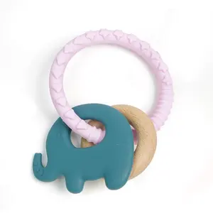 Best Selling Baby Products High Quality Baby Elephant Silicone Bracelet And Beech Wood Ring