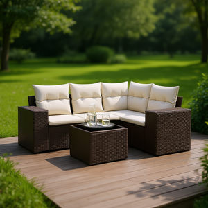 Medium Module Brown Pe <b>Rattan</b> Garden <b>Sofa</b> Set 4 Seater Weather Resistant Outdoor Furniture Contemporary Design - Product Image 2