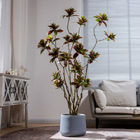 Petit arbre artificiel en pot en PE, imitation Codiaeum Variegatum, pour décoration intérieure, branche verte en plastique