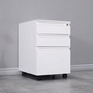 Fully Assembled 3 Drawer Mobile Commercial <b>File</b> Cabinet Modern Metal <b>A4</b> Key Lock Wheels Home Office Living Room Pedestal Cabinet - Product Image 5
