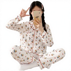 Camisones de Manga Larga con Cuello Solapa para Mujer, Conjunto de Pijamas de 2 Piezas con Estampado de Dibujos Animados, Ropa para el Hogar, Venta al por Mayor, Baratos - Product Image 3