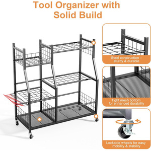 Gardening tool organizer, garage freestanding tool <b>rack</b>, long-handled tool patio storage <b>shelf</b> - Product Image 4