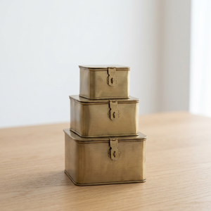 Antique Brass Square Decorative Metal Boxes <b>Storage</b> Organizers with Locks Available in 3 Sizes - Product Image 1