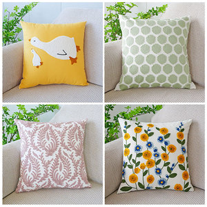 Funda de cojín decorativa de granja bordada con flor de pato amarillo, funda de cojín de lona de algodón para dormitorio - Product Image 5