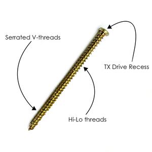 Vis à béton en acier au carbone galvanisé à tête TX, filetages Hi-Lo, filetages en V dentelés pour fixation de cadres de fenêtres en béton - Product Image 2