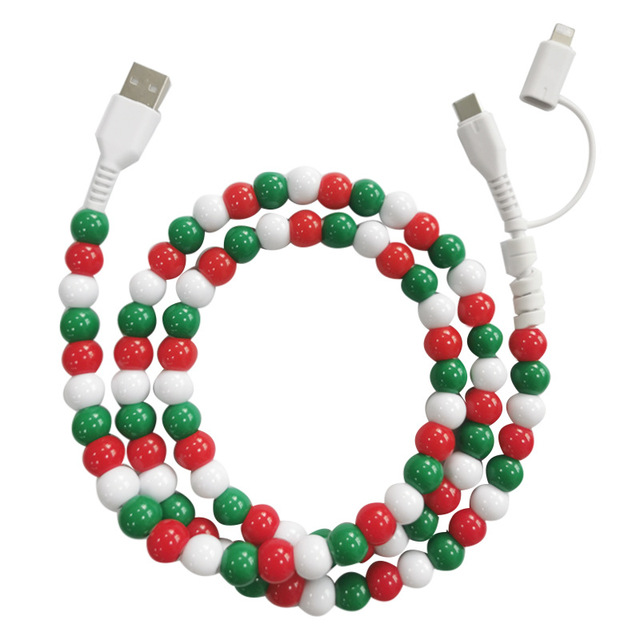 Creative Fashion 2 in 1 Beaded Phone Chargers Pearl Cell Phone Cables and Chargers Xmas Holiday Beads Car Fast Charging Cable
