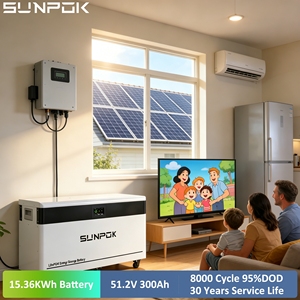 SUNPOK Batería de Litio Lifepo4 de 51.2V 300ah para Almacenamiento de Energía Solar en el Hogar, 15kwh, Montaje en Suelo - Product Image 1