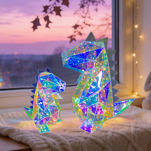 Figurine de <span class=keywords><strong>dinosaure</strong></span> irisée prismatique avec éclairage LED, moderne, écologique, faite à la main, cadeaux de remise de diplôme et d'anniversaire, décoration de chambre - Product Image 3
