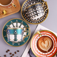 Ensemble de tasses à café et soucoupes en céramique de style européen et britannique, 3 pièces, luxe léger, avec motif floral, pour le thé de l'après-midi