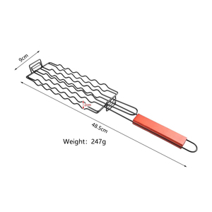 Support <span class=keywords><strong>professionnel</strong></span> amovible pour hot-dogs avec poignée en bois résistante à la chaleur, panier de <span class=keywords><strong>barbecue</strong></span> en acier inoxydable, <span class=keywords><strong>pince</strong></span> en maille pour grillades - Product Image 2