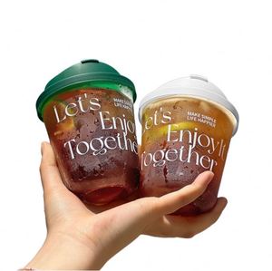 Custom Printed Logo Eco-Friendly PET Disposable Single Wall Beverage U-shape <b>Plastic</b> <b>Cups</b> with Lid CHUANGMEI Brand - Product Image 1