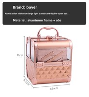 Trousse de Maquillage Portable Vintage en Aluminium Grande Capacité, Légère et Translucide, à Double Ouverture, Multi-couches, avec Serrure, pour Extérieur