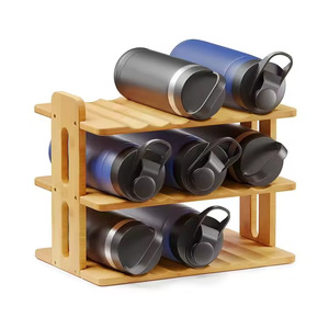 Bamboo Water Bottle Holder 3 Tier Stackable <b>Kitchen</b> Organizer Minimalist Design Eco Friendly Storage <b>Rack</b> - Product Image 1