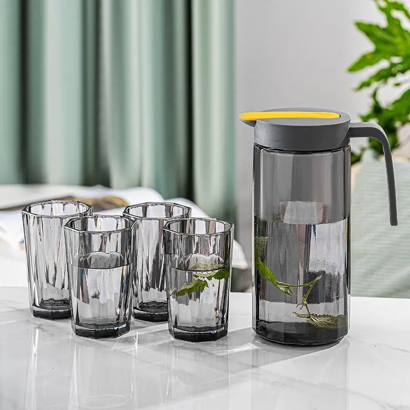 32oz 1 litro de vidrio redondo jarra de jugo de agua con 4 piezas de vidrio taza de vidrio juego de beber para jugo de café