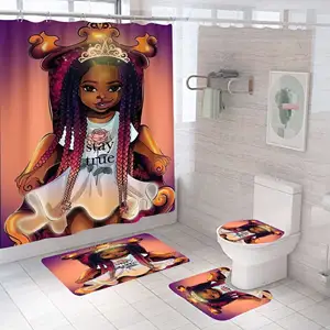 Cortina de ducha con estampado de chica negra para mujer africana, cortina de baño con estampado de dibujos animados, resistente al agua