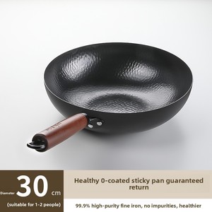 Wok en métal fait main de style ancien, ensemble de casseroles en fer forgé à fond plat pour chef, revêtement antiadhésif émaillé, couvercle en verre, capacité 18L, compatible gaz - Product Image 6