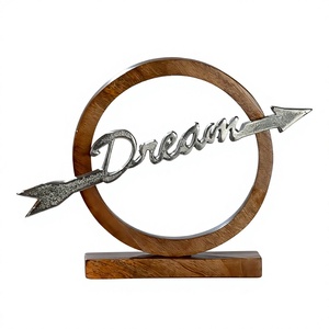 Panneau décoratif en bois Dream Arrow, décoration de table rustique, décoration de la maison, forme circulaire, lettres en métal, designs personnalisables - Product Image 1