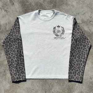 Camisetas de Alta Calidad con Cuello Redondo y Hombros Caídos, 100% Algodón, Estilo Waffle, Estampado de Leopardo Vintage, Talla Grande, Térmicas, de Manga Larga - Product Image 3
