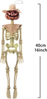 Squelette de citrouille d'Halloween en plastique de 16 pouces, décoratif, effrayant, accessoires pour maison hantée, articulations mobiles, corps entier, pour jardin et cour, taille adulte