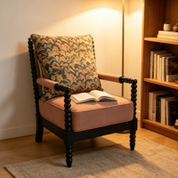 Fauteuil moderne en chêne massif avec cadre perlé, chaise de loisirs en tissu pour la maison, le bureau, le salon, l'hôtel, le B&B