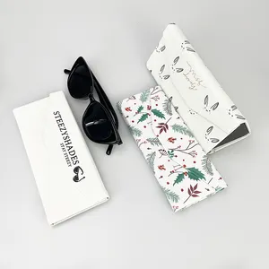 Custom Print Logo White Eyewear Accessories Eyeglasses Box Set Soft Leather Optical Case Foldable Glasses Cases Package