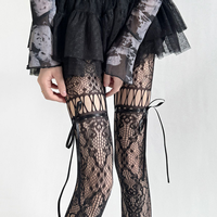 Promotion Collants résille ajourés à nœuds en dentelle style Y2K, résille à lacets, bas rétro japonais sexy pour femme, vente en gros