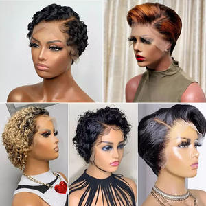 Venta al por mayor de pelucas de cabello humano de corte pixie corto vietnamita para mujeres negras pelucas rizadas cortas prearrancadas sin pegamento con flequillo negro Natural - Product Image 4