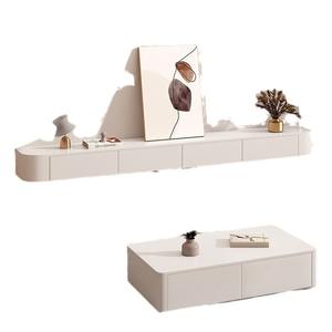 Mobile Porta TV da Parete in Legno Massello Colore Bianco Arredo Moderno Sospeso per Camera da Letto Soggiorno Piccoli Appartamenti Stile Cream Wind - Product Image 4