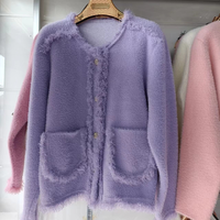 Damen Casual Kurzer Nerzvelours-Mantel mit Quastenkragen Gestrickter Cardigan für Herbst Winter Neuer Socialite-Look