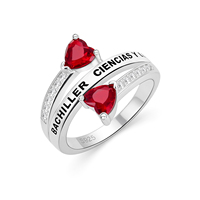 Bague personnalisable en argent 925 avec pierre de naissance en forme de cœur, bague porte-bonheur, talisman, bague commémorative de diplôme pour femme