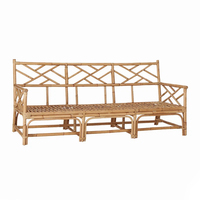 Canapé 3 places en rotin naturel, ensemble de canapés en rotin et bois pour salon et balcon, style simple et décontracté
